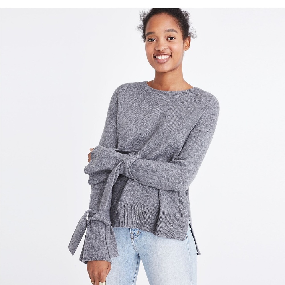 Madewell tie-cuff pullover sweater gray L